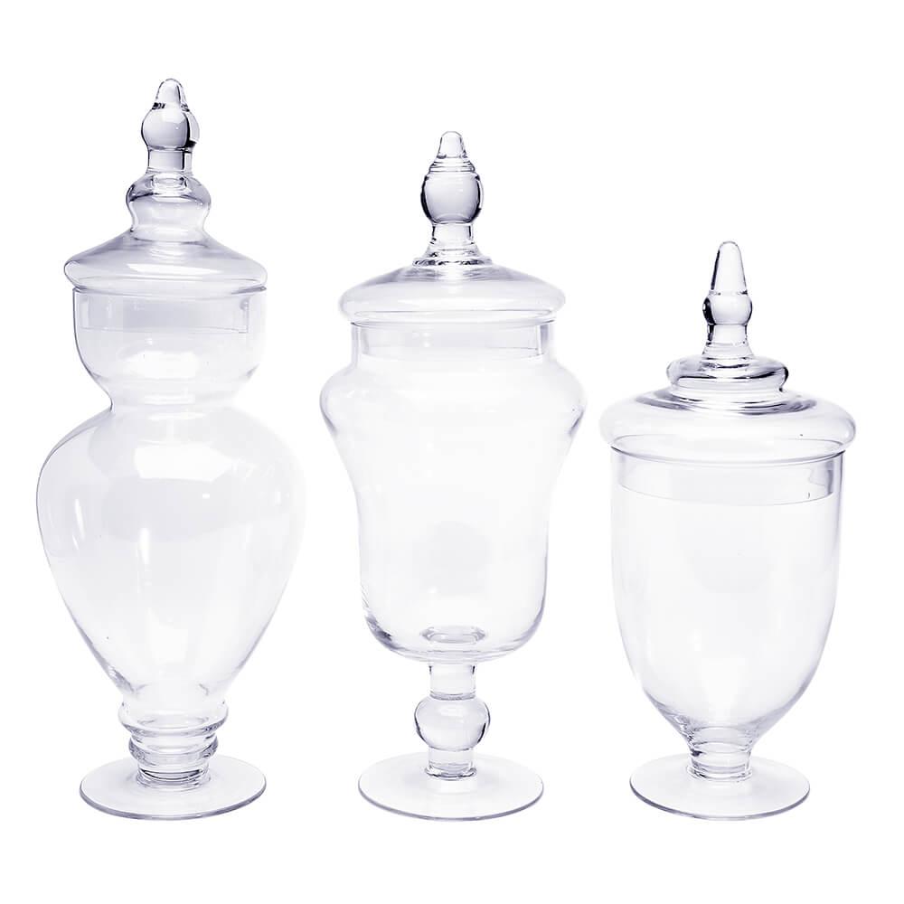 Set of 3 Glass Apothecary Candy Jars