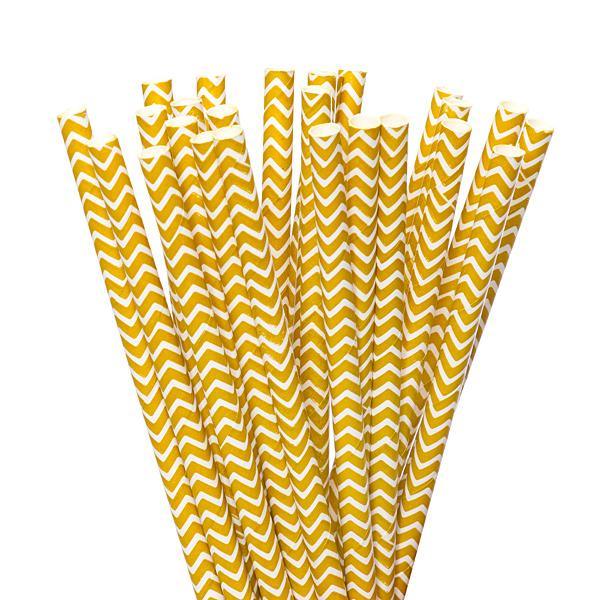 Paper 7.75-Inch Drinking Straws - Yellow Chevron Stripes: 25-Piece