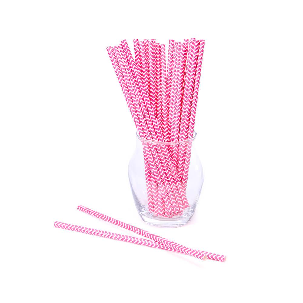 Light Pink and Hot Pink Striped 25pc Paper Straws