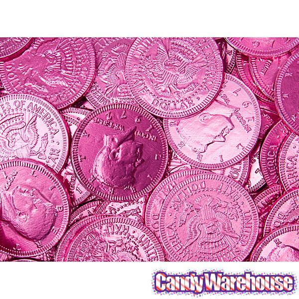 Pink Foiled Milk Chocolate Coins: 1LB Bag