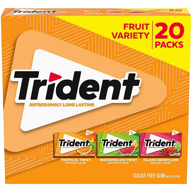 Trident Fruit Variety Sugar Free Gum: 20-Pack