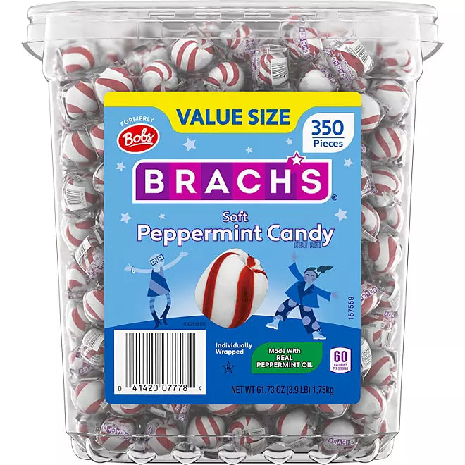 Brach&#39;s Bobs Sweet Stripes Soft Peppermints: 350-Piece Tub