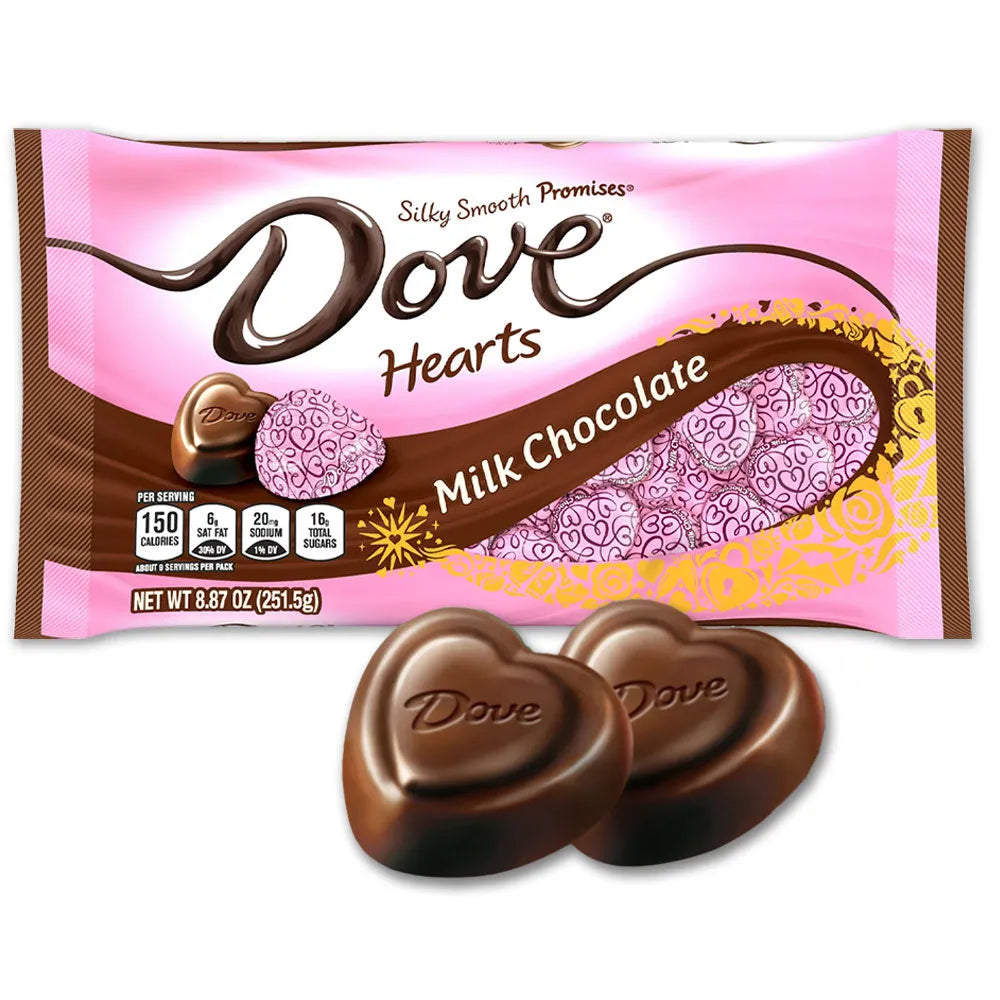 Pink Foiled Dove Milk Chocolate Hearts: 35-Piece Bag - Candy Warehouse