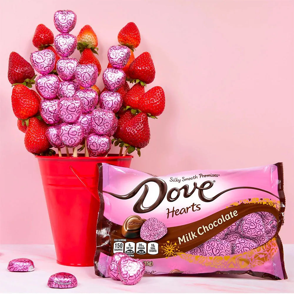 Pink Foiled Dove Milk Chocolate Hearts: 35-Piece Bag - Candy Warehouse