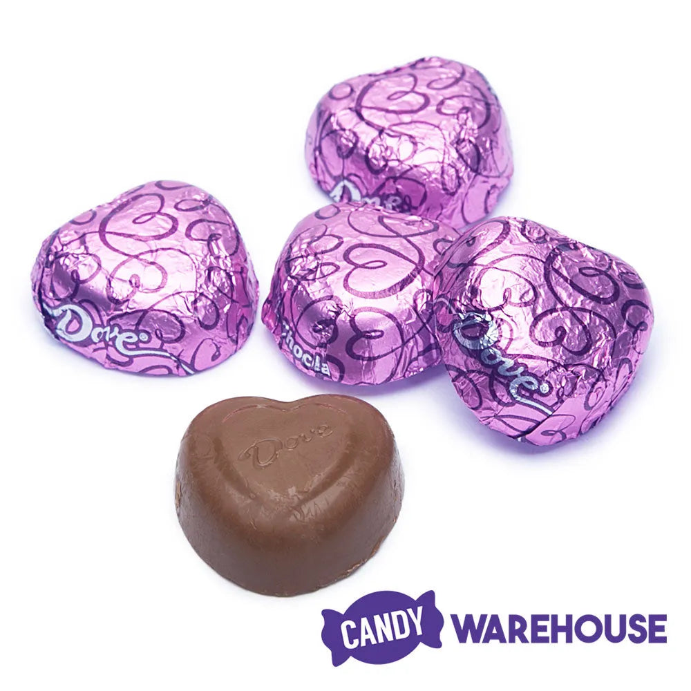 Pink Foiled Dove Milk Chocolate Hearts: 35-Piece Bag - Candy Warehouse