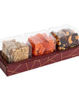 3 Square Shaped Clear Boxes With Rectangle Tray Maroon 11" X 3.9" X 1.3" Pack of 12