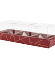 3 Square Shaped Clear Boxes With Rectangle Tray Maroon 11" X 3.9" X 1.3" Pack of 12