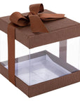 Clear Plastic Gift Boxes Brown 4X4X4" 12 Pack Bakery Boxes With Base Lid & Ribbon