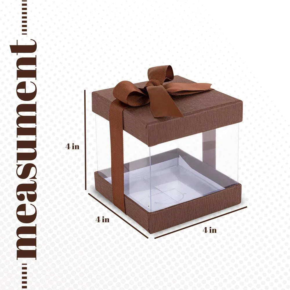 Clear Plastic Gift Boxes Brown 4X4X4" 6 Pack Bakery Boxes With Base Lid & Ribbon