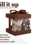 Clear Plastic Gift Boxes Brown 4X4X4" 6 Pack Bakery Boxes With Base Lid & Ribbon