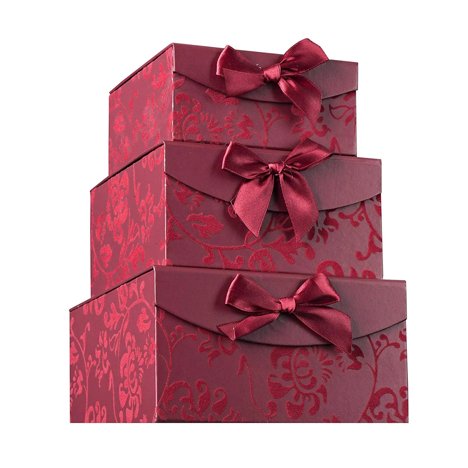 Burgundy Small Swirl Nesting Elegant Christmas Gift Boxes Set of 6