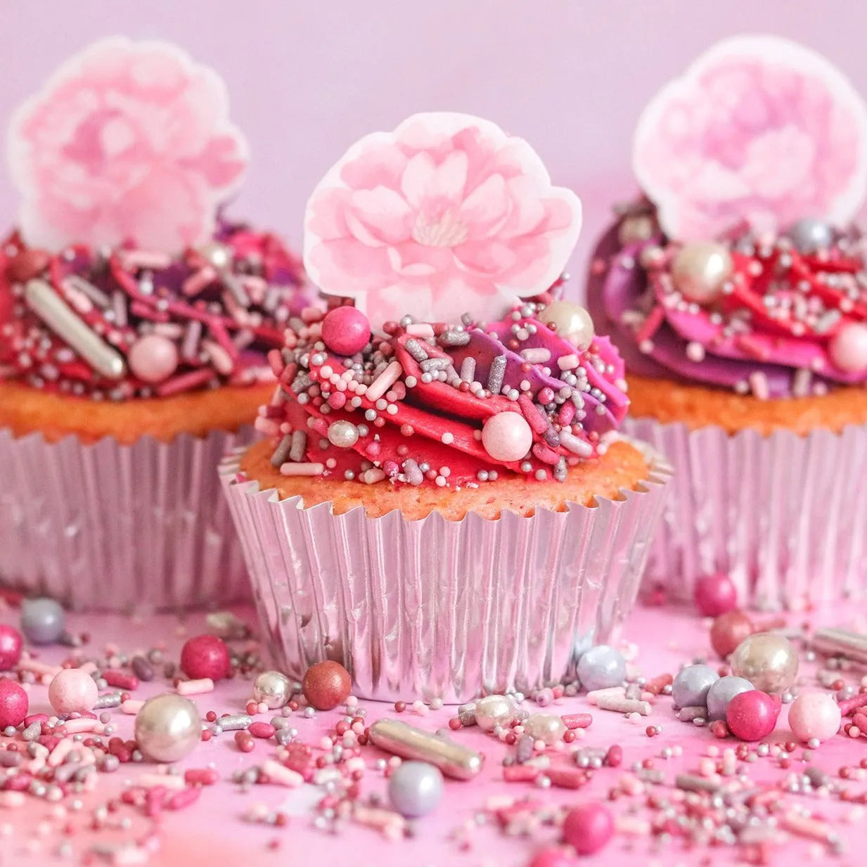 Sprinkle Pop Pink Peonies Edible Cupcake Toppers