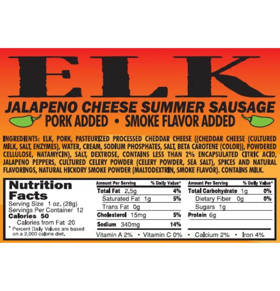 Pearson Ranch Jerky Elk Jalapeno Cheese Summer Sausage (12 oz.)