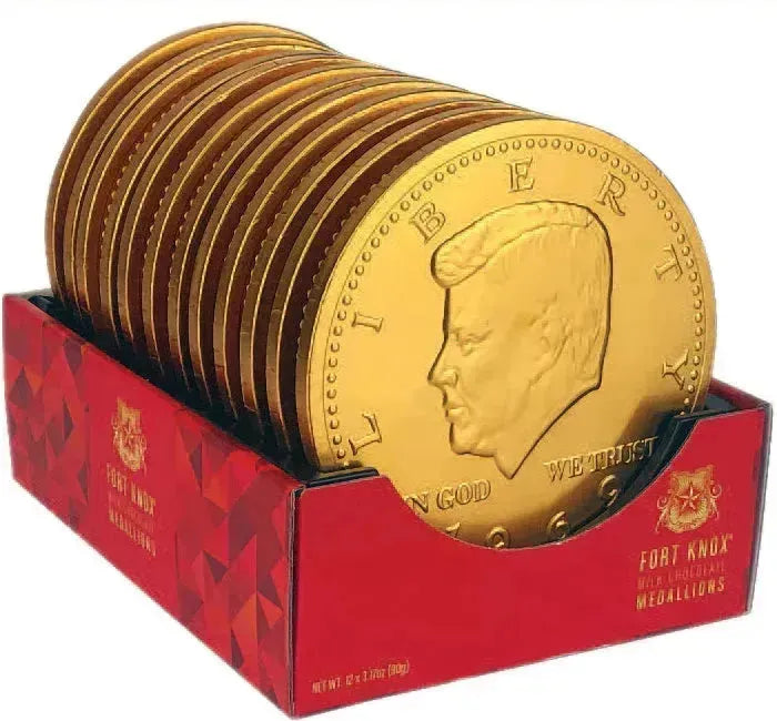 Fort Knox Gold Foiled Milk Chocolate 5-Inch Medallions: 12-Piece Box