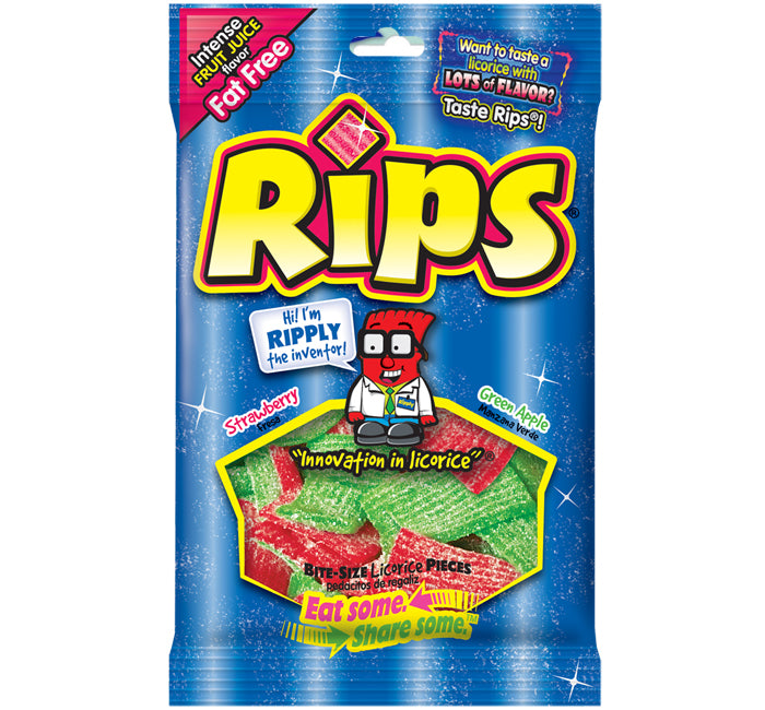 Rips Strawberry and Green Apple Bite Size Licorice Pieces: 12-Piece Case