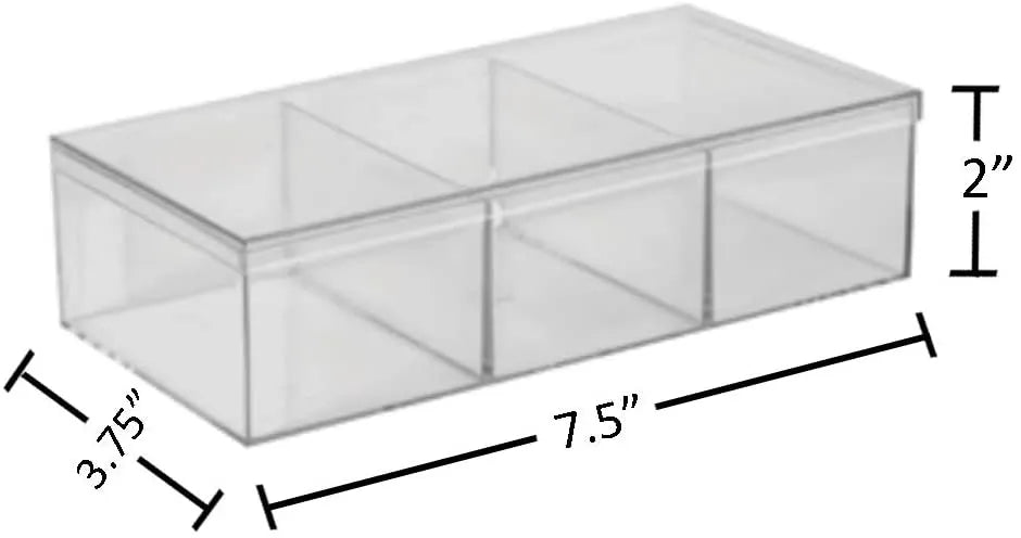 Clear Acrylic Boxes 7.5"X3.75"X2" Three Sectional 8 Pack