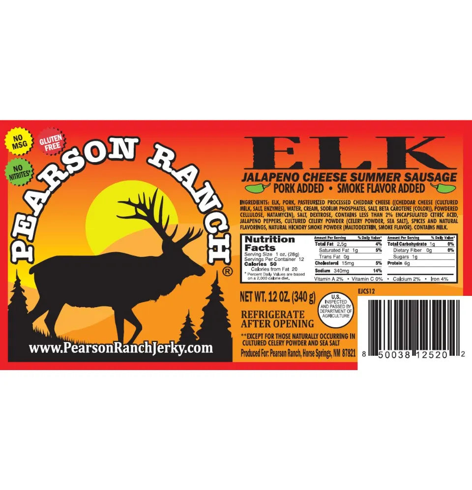 Pearson Ranch Jerky Elk Jalapeno Cheese Summer Sausage (12 oz.)