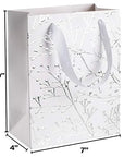 White Floral Stems Design Foil Stamped Gift Bags 24 Pack 9"x 7"x 4"