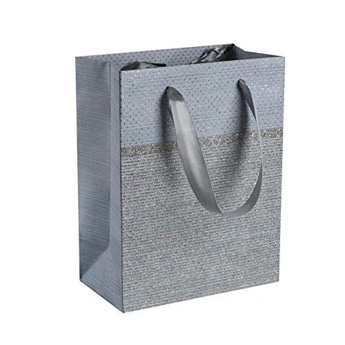 Grey Sparkling Glitter Gift Bags 24 Pack 9"X 7"X 4"