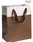 Small Box Design Foil Stamped 9"X 7"X 4" Brown Gift Bags Set 24 Pack