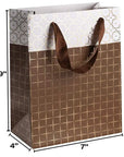 Small Box Design Foil Stamped 9"X 7"X 4" Brown Gift Bags Set 24 Pack