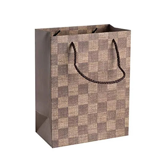 Checkered Gift Bags 9"X 7"X 4" Brown Set 24