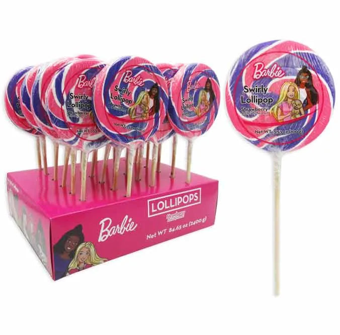 Barbie Swirly Lollipops Display: 24 Pack-Candy Warehouse