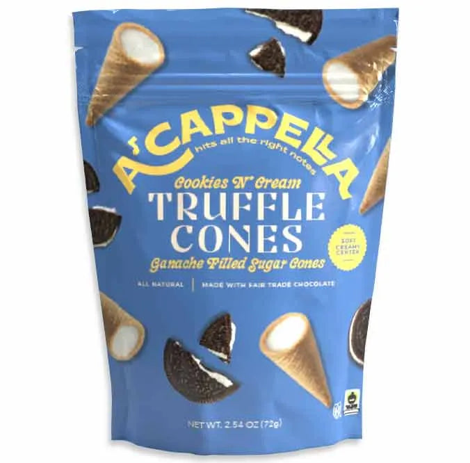 A'cappella Cookies & Cream Truffle Cones: 6-Pack