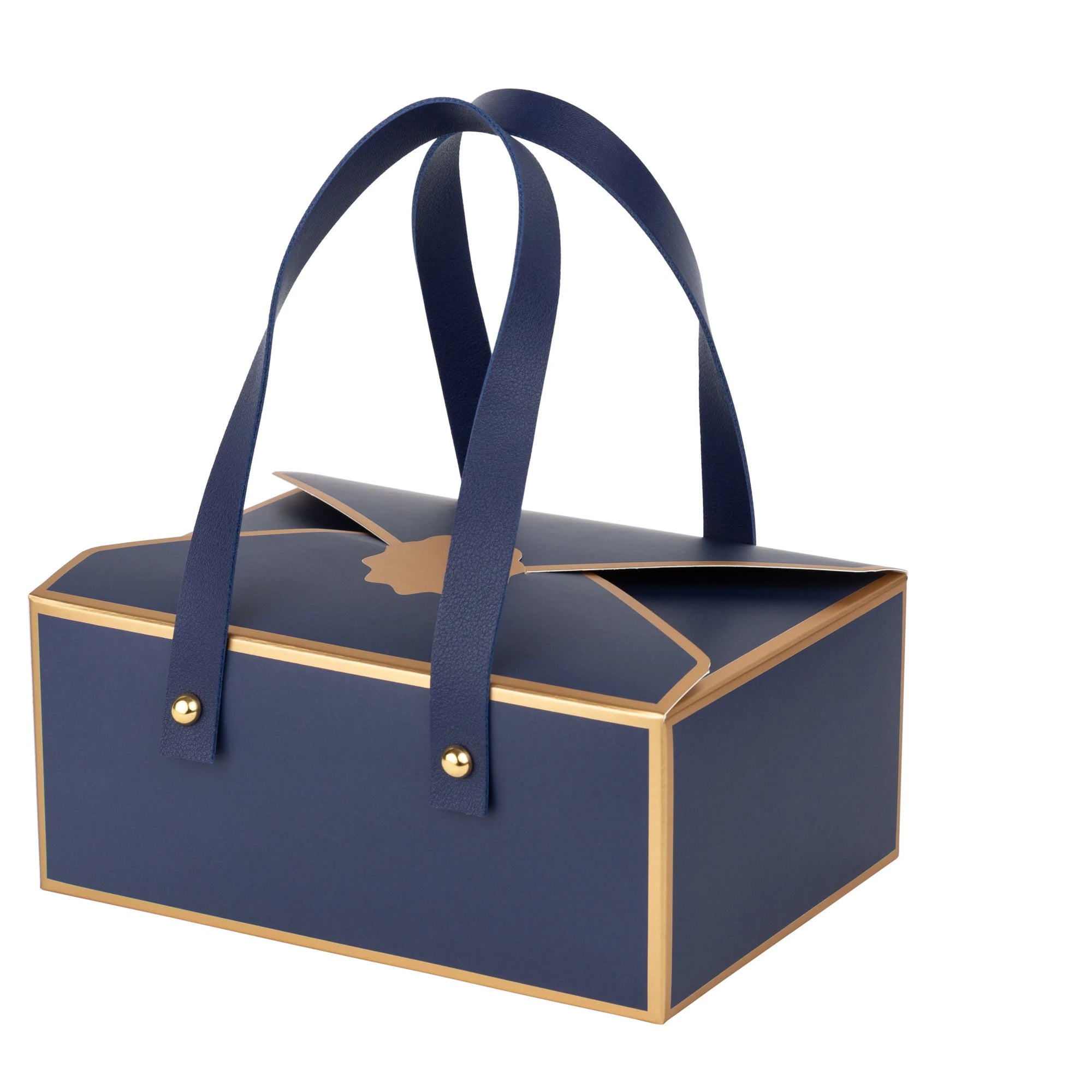 Blue Cookie Boxes 8 Pack of Bakery Boxes Gift Boxes with Leather Handles 5x7x3 inch