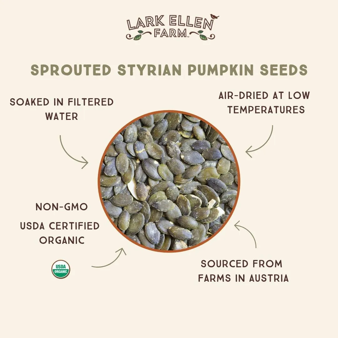 Lark Ellen Farm Sprouted Styrian Pumpkin Seeds. Organic