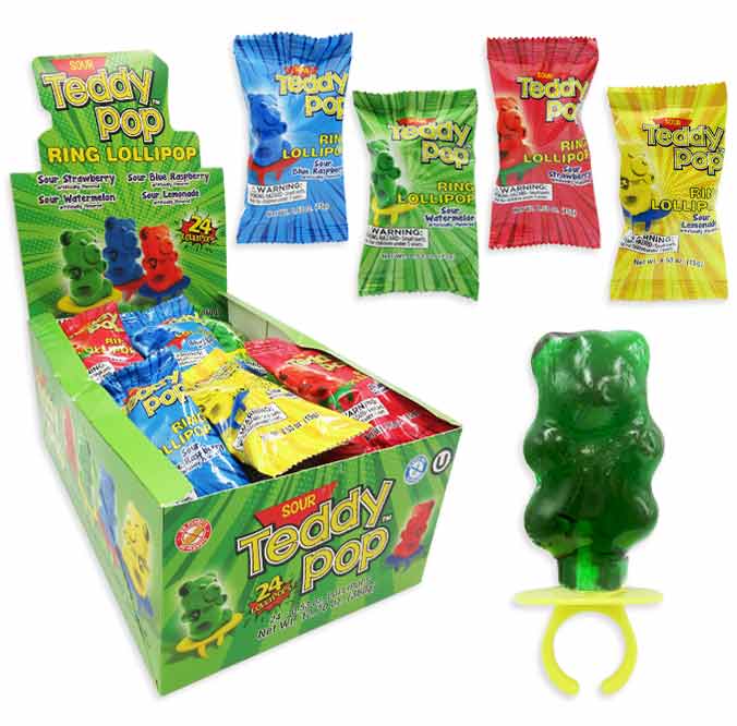 Teddy Pop Lollipop Ring:24-Pack-Candy Warehouse