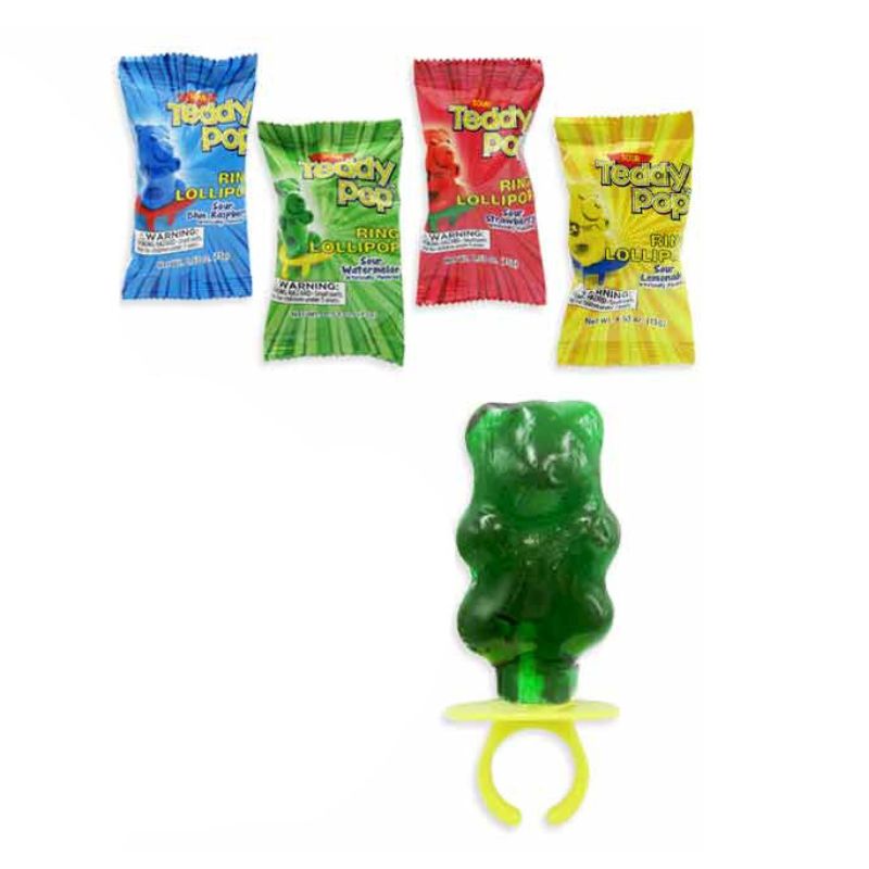 Teddy Pop Lollipop Ring:24-Pack-Candy Warehouse