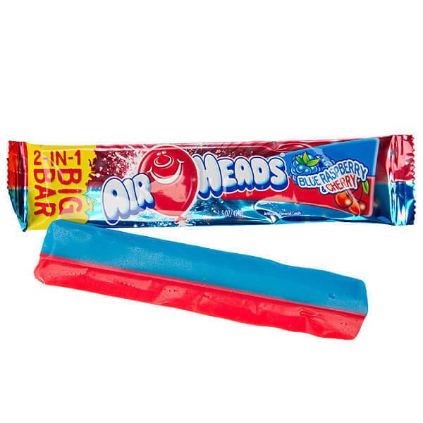 AirHeads Big Bar Taffy Candy - Blue Raspberry and Cherry: 24-Piece Box - Candy Warehouse