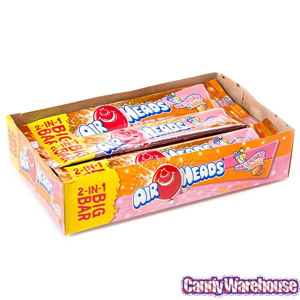 AirHeads Big Bar Taffy Candy - Pink Lemonade and Orange: 24-Piece Box - Candy Warehouse