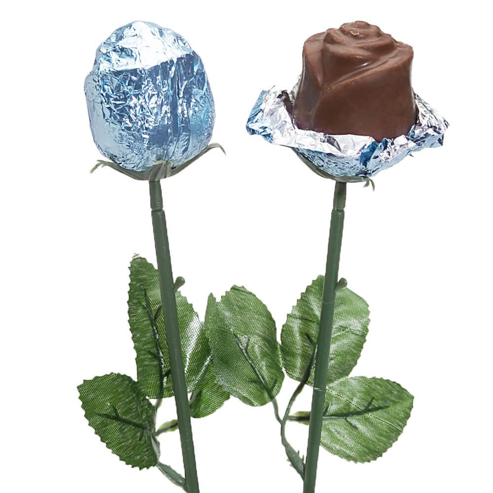 Albert&#39;s Foiled Milk Chocolate Roses - Light Blue: 20-Piece Bouquet - Candy Warehouse