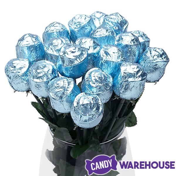 Albert&#39;s Foiled Milk Chocolate Roses - Light Blue: 20-Piece Bouquet - Candy Warehouse