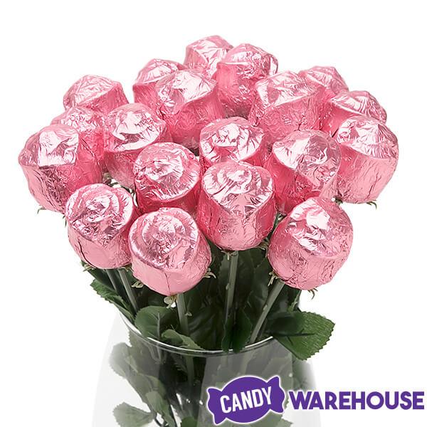 Albert's Foiled Milk Chocolate Roses - Pink: 20-Piece Bouquet - Candy Warehouse