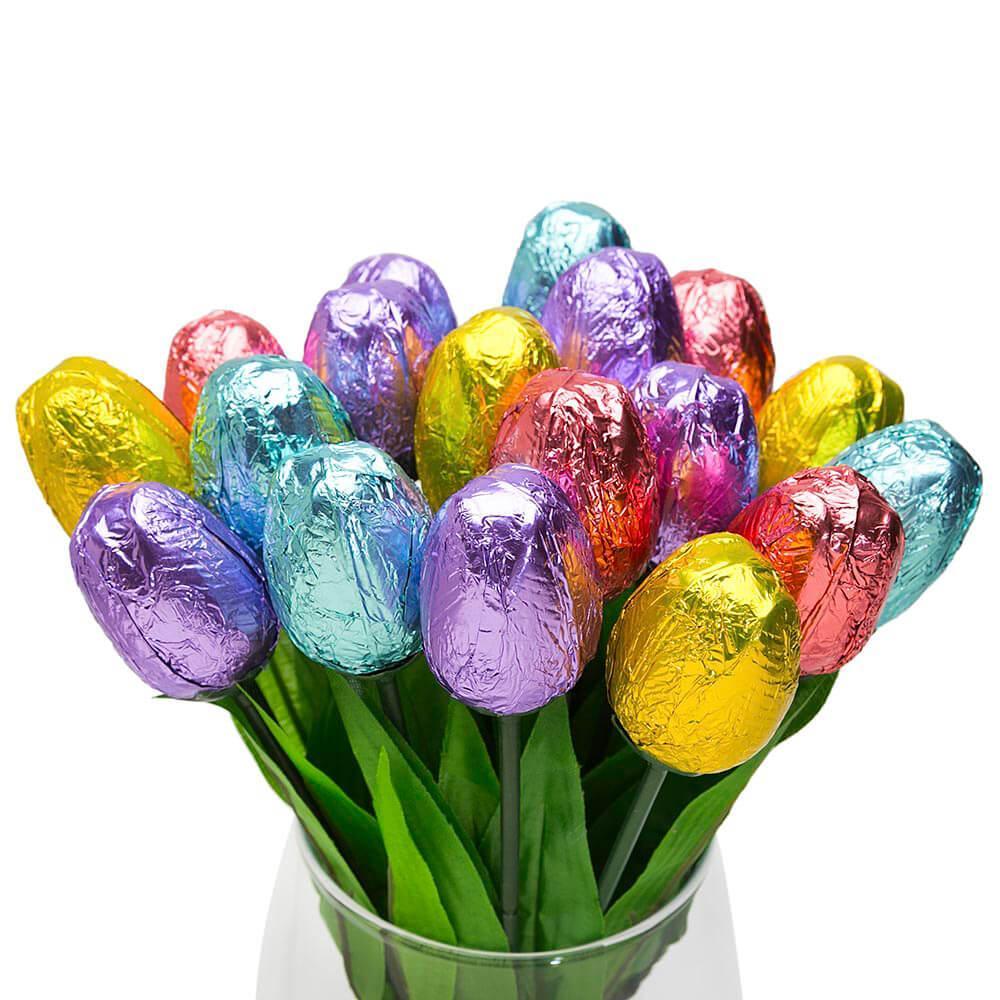 Albert's Foiled Milk Chocolate Tulips: 18-Piece Bouquet - Candy Warehouse