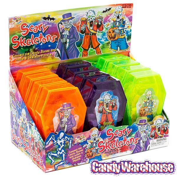 Albert's Scary Skeletons Interlocking Bones Candy Coffins: 12-Piece Display - Candy Warehouse