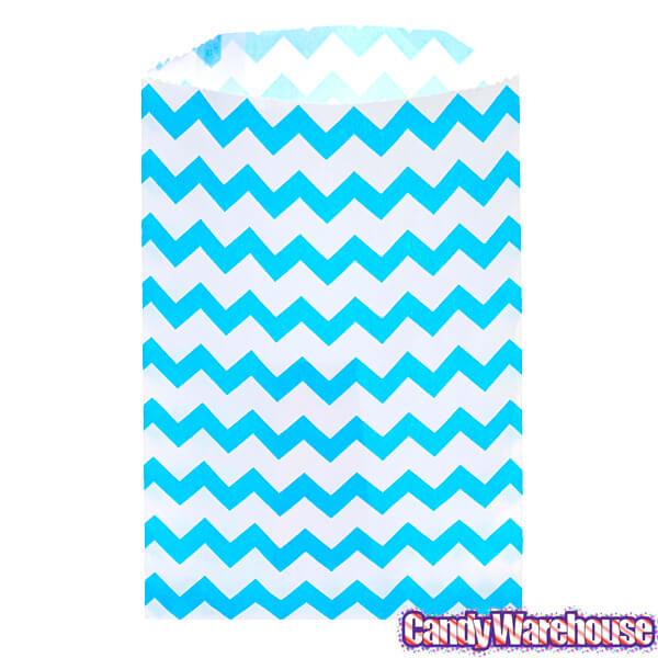 Aqua Blue Chevron Stripe Candy Bags: 25-Piece Pack - Candy Warehouse