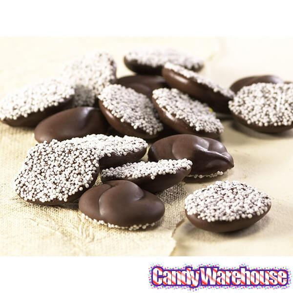 Asher&#39;s Deluxe Dark Chocolate Drops with White Nonpareils: 8LB Box - Candy Warehouse