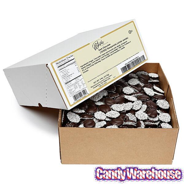 Asher&#39;s Deluxe Dark Chocolate Drops with White Nonpareils: 8LB Box - Candy Warehouse