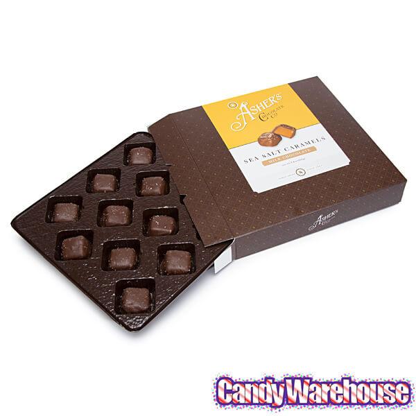 Asher&#39;s Milk Chocolate Sea Salt Caramels: 12-Piece Box - Candy Warehouse