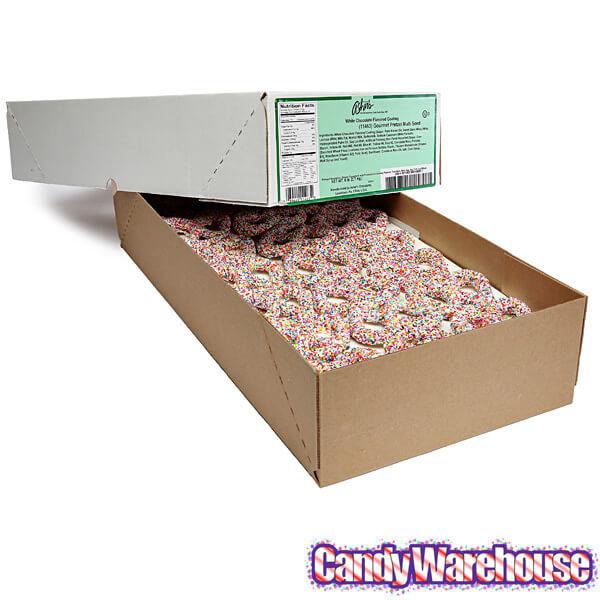 Asher's White Chocolate Covered Pretzels with Candy Seeds: 6LB Box - Candy Warehouse