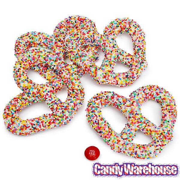 Asher's White Chocolate Covered Pretzels with Candy Seeds: 6LB Box - Candy Warehouse