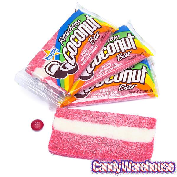 Atkinson Rainbow Coconut Candy Bars: 24-Piece Box - Candy Warehouse