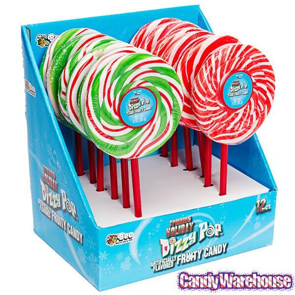 Bee International Christmas Spinning Dizzy Pops: 12-Piece Display - Candy Warehouse