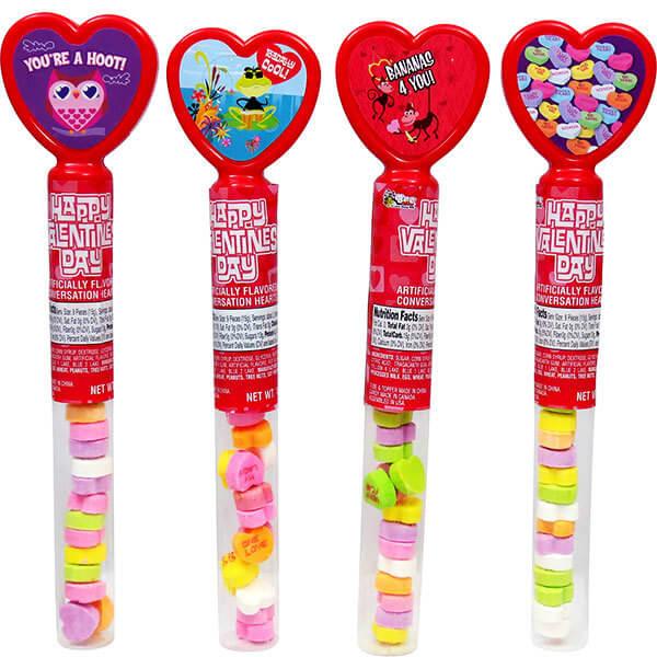 Bee International Conversation Candy Hearts Tubes: 24-Piece Display - Candy Warehouse