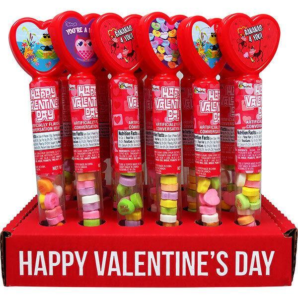 Bee International Conversation Candy Hearts Tubes: 24-Piece Display - Candy Warehouse