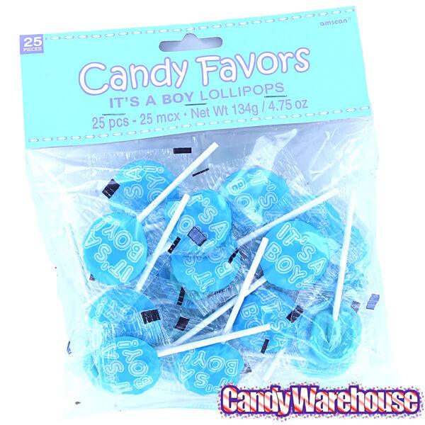 Birth Announcement Lollipops - Boy Blue: 25-Piece Bag - Candy Warehouse